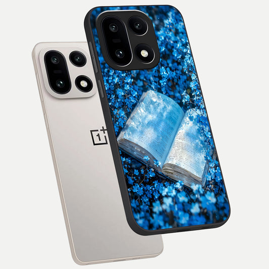 Blue Bloom Tales phone case For Oneplus 15 showing premium glass back cover with detailed artwork
