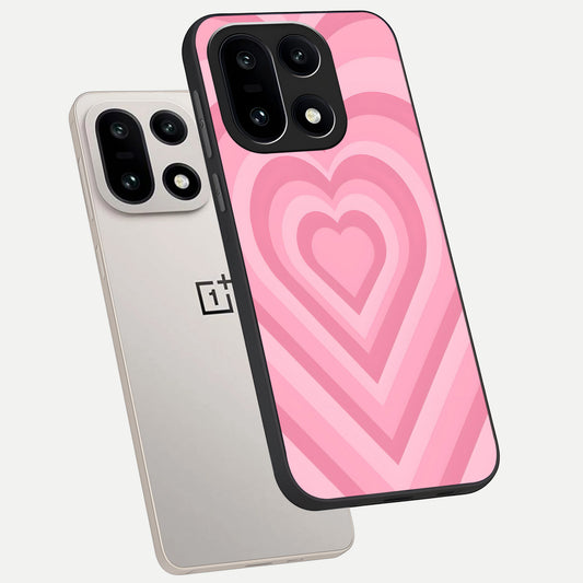 Blush Heart Waves phone case For Oneplus 15 showing premium glass back cover with detailed artwork