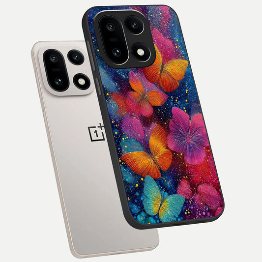 Butterfly Dream Mist phone case For Oneplus 15 showing premium glass back cover with detailed artwork