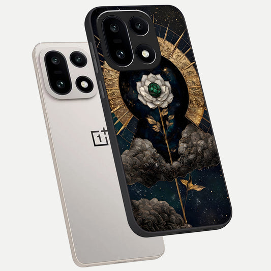 Celestial Lotus Morang phone case For Oneplus 15 showing premium glass back cover with detailed artwork