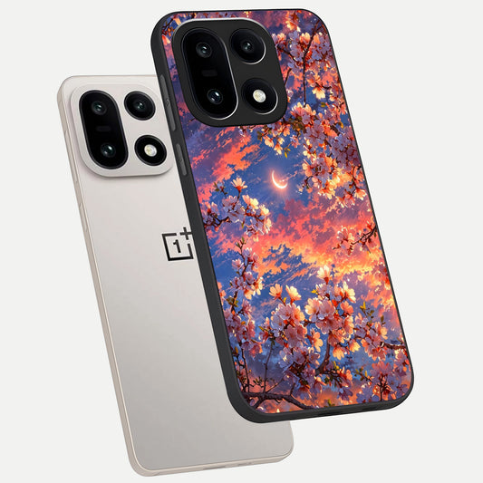 Celestial Sakura Sunset phone case For Oneplus 15 showing premium glass back cover with detailed artwork