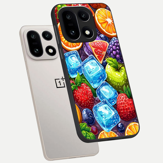 Colorful Fruits with Ice phone case For Oneplus 15 showing premium glass back cover with detailed artwork