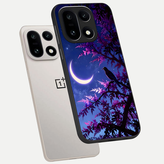 Crow And Moon Scenery phone case For Oneplus 15 showing premium glass back cover with detailed artwork