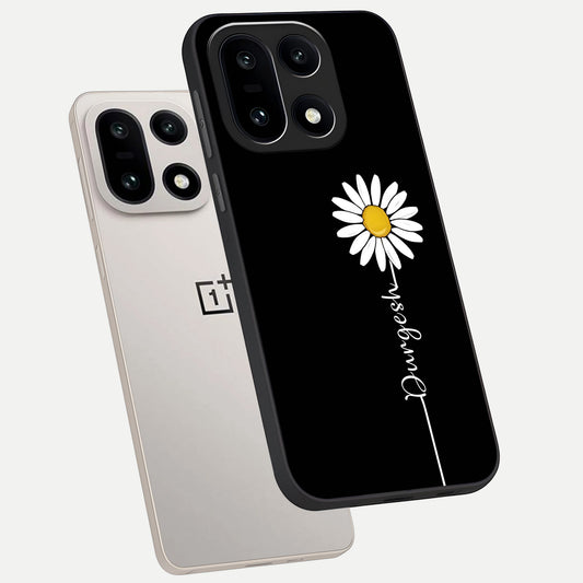 Custom Name White Flower phone case For Oneplus 15 showing premium glass back cover with detailed artwork