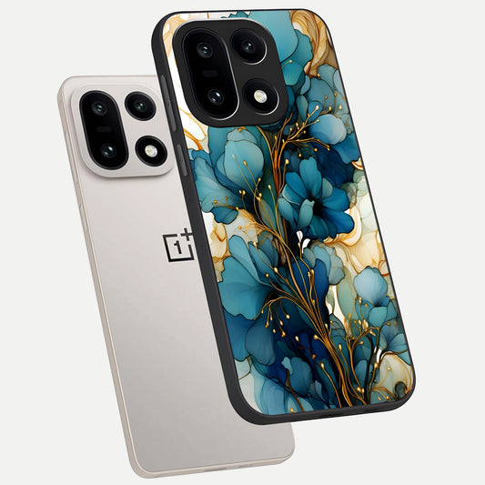Golden Bloom Symphony phone case For Oneplus 15 showing premium glass back cover with detailed artwork