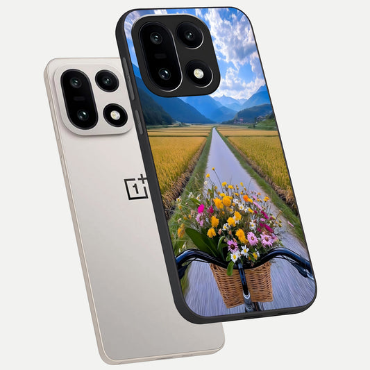 Golden Field Journey phone case For Oneplus 15 showing premium glass back cover with detailed artwork