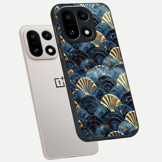 Golden Wave Luxe phone case For Oneplus 15 showing premium glass back cover with detailed artwork