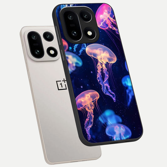Jellyfish Pattern phone case For Oneplus 15 showing premium glass back cover with detailed artwork
