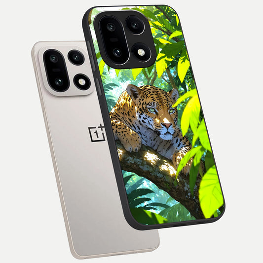 Leopard in Jungle phone case For Oneplus 15 showing premium glass back cover with detailed artwork