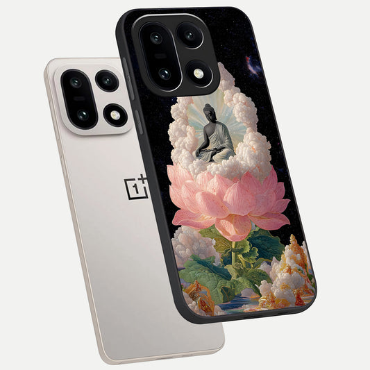 Lotus Divine Peace phone case For Oneplus 15 showing premium glass back cover with detailed artwork