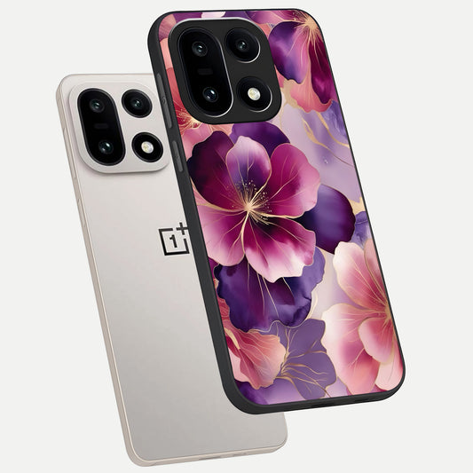 Pink Bouquet Florals phone case For Oneplus 15 showing premium glass back cover with detailed artwork