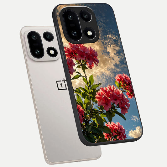 Red Bloom Skies phone case For Oneplus 15 showing premium glass back cover with detailed artwork