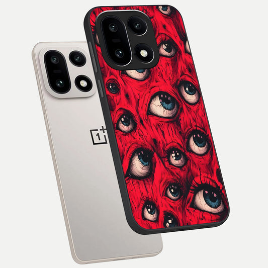 Red Eyes Pattern phone case For Oneplus 15 showing premium glass back cover with detailed artwork