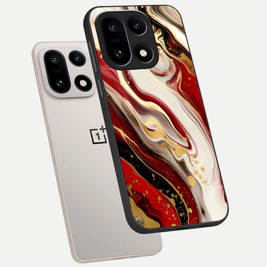 Red And White Marble phone case For Oneplus 15 showing premium glass back cover with detailed artwork