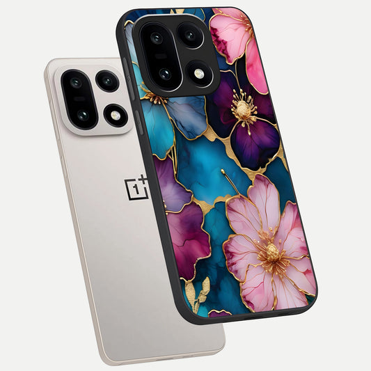 Sparkle Floral phone case For Oneplus 15 showing premium glass back cover with detailed artwork