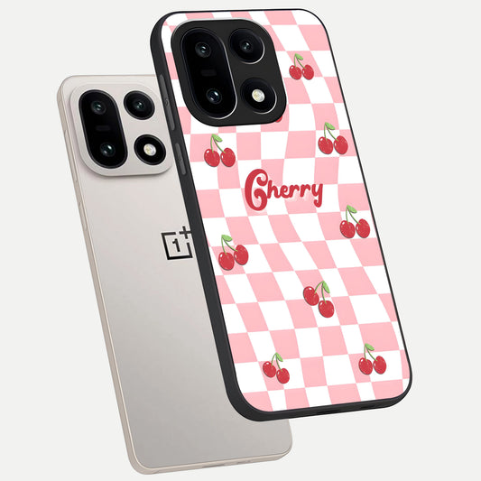 Sweet Cherry Vibes phone case For Oneplus 15 showing premium glass back cover with detailed artwork