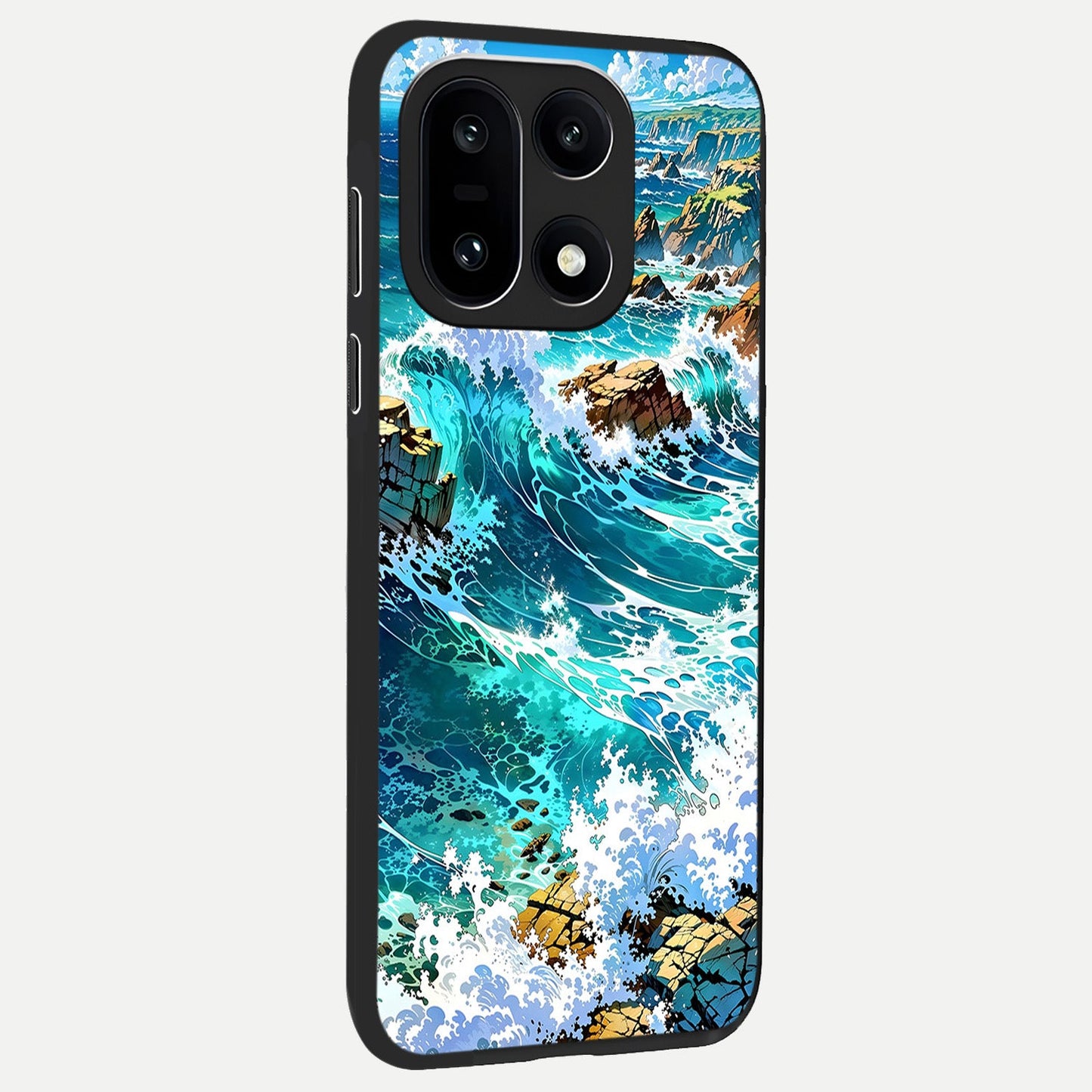 Coastal Blue Waves back cover For Oneplus 15 slim fit glass case with vibrant aesthetic design