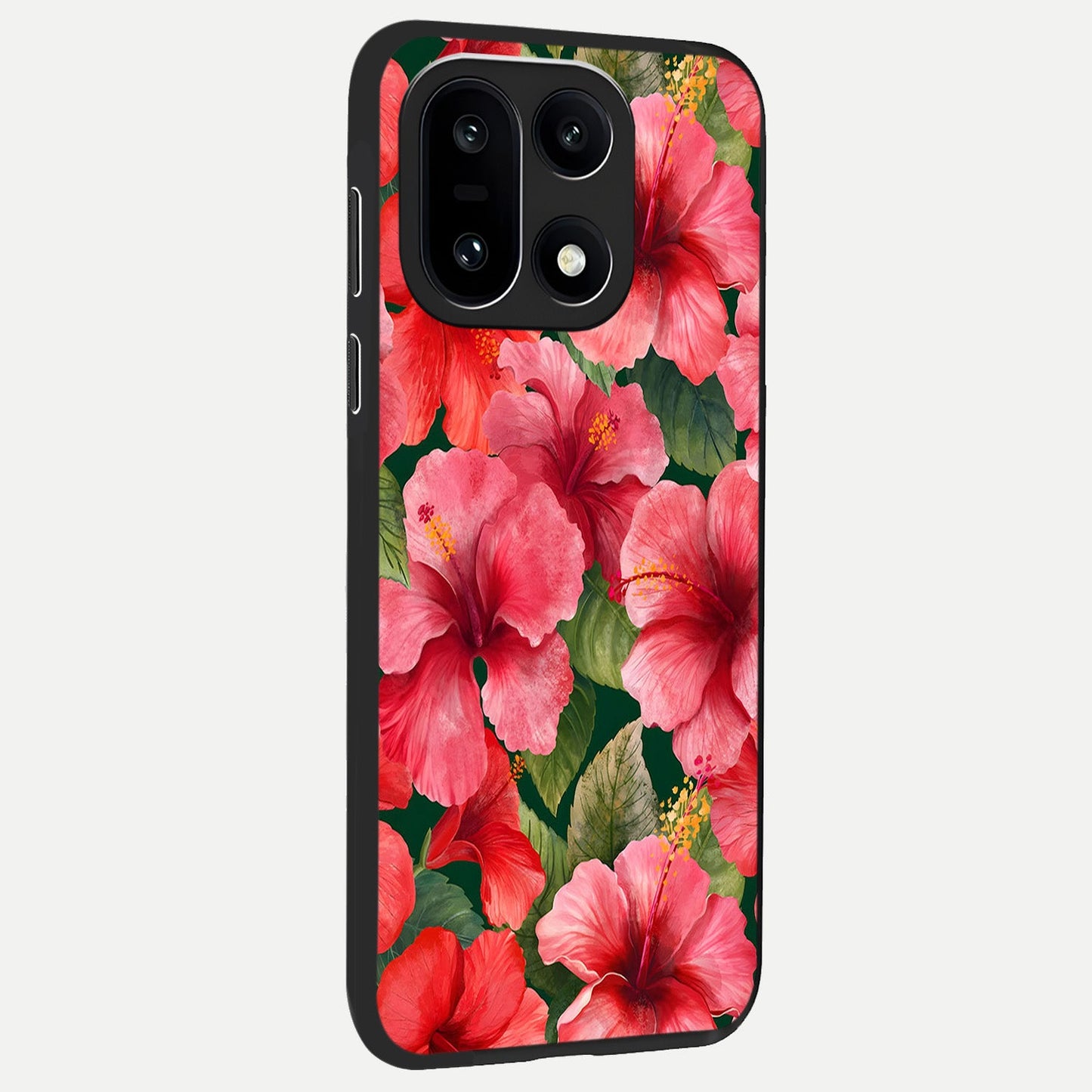 Hibiscus Pattern back cover For Oneplus 15 slim fit glass case with vibrant aesthetic design