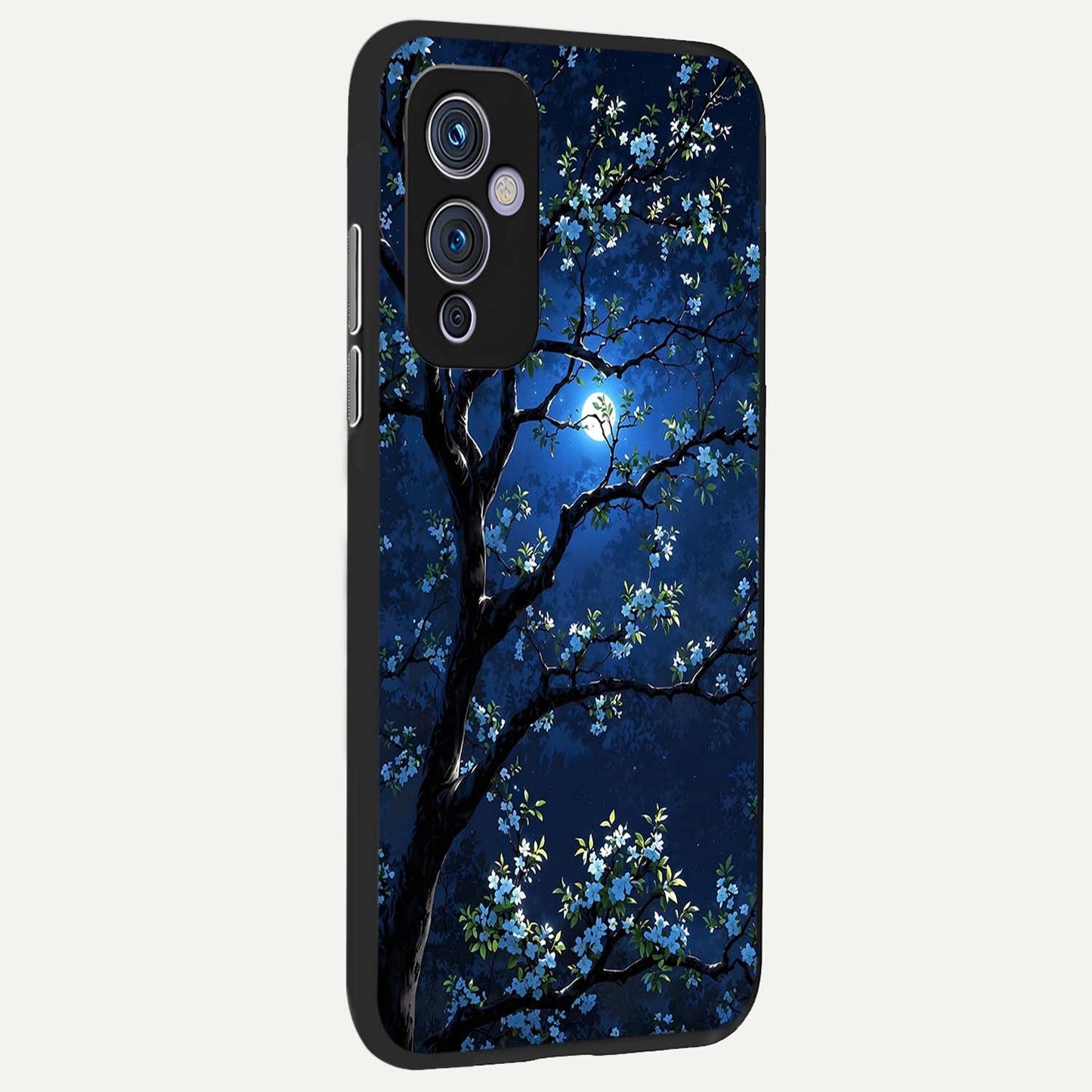 Mystic Floral Night Glass Case showing full back design in clean flat view with dark floral night artwork and glossy glass finish.