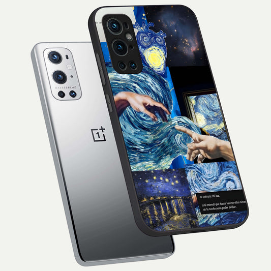Aesthetic Vando Hands phone case For OnePlus 9 Pro showing premium glass back cover with detailed artwork