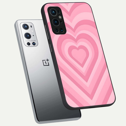 Blush Heart Waves phone case For OnePlus 9 Pro showing premium glass back cover with detailed artwork
