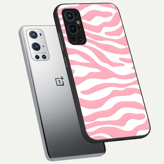 Blush Zebra Flow phone case For OnePlus 9 Pro showing premium glass back cover with detailed artwork