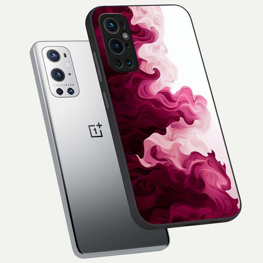 Crimson Wave Flow phone case For OnePlus 9 Pro showing premium glass back cover with detailed artwork