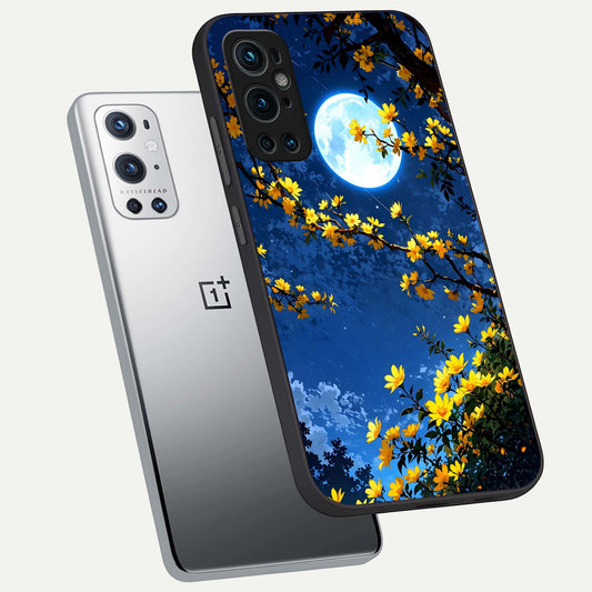 Golden Night Glow phone case For OnePlus 9 Pro showing premium glass back cover with detailed artwork