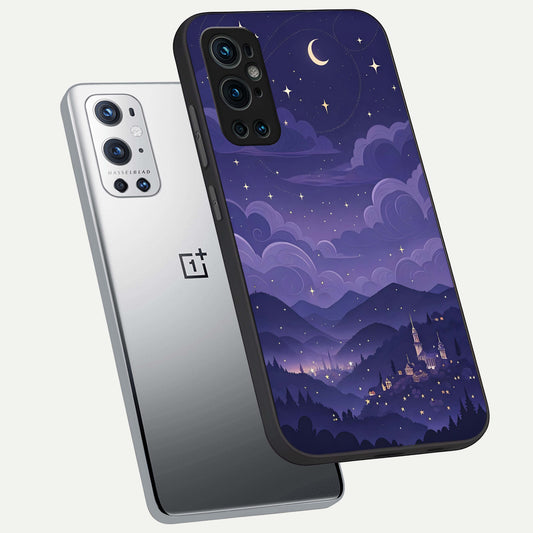 Minimal Night View phone case For OnePlus 9 Pro showing premium glass back cover with detailed artwork