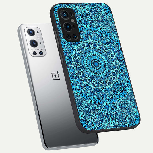 Ocean Bloom Mandala phone case For OnePlus 9 Pro showing premium glass back cover with detailed artwork