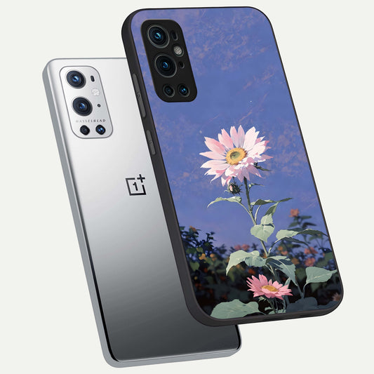 Pink Shells Outline phone case For OnePlus 9 Pro showing premium glass back cover with detailed artwork