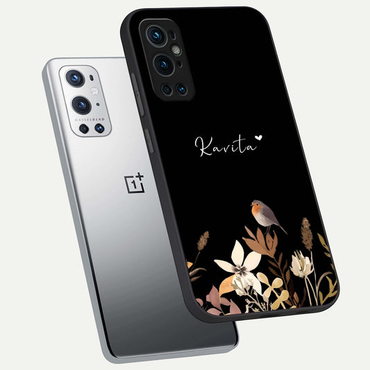 Quiet Garden Tune Custom Name phone case For OnePlus 9 Pro showing premium glass back cover with detailed artwork