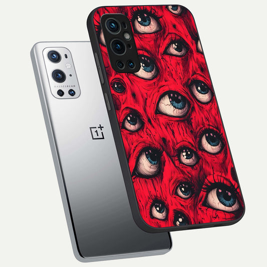 Red Eyes Pattern phone case For OnePlus 9 Pro showing premium glass back cover with detailed artwork