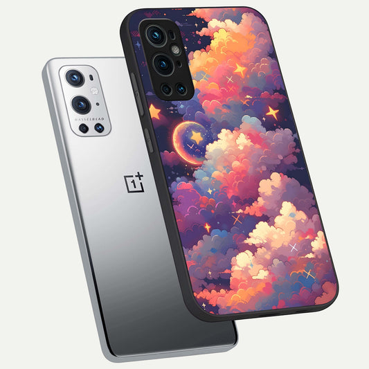 Starlit Dream Clouds phone case For OnePlus 9 Pro showing premium glass back cover with detailed artwork