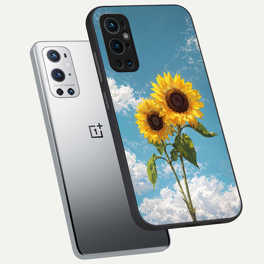 Sunlit Daisy Glow phone case For OnePlus 9 Pro showing premium glass back cover with detailed artwork