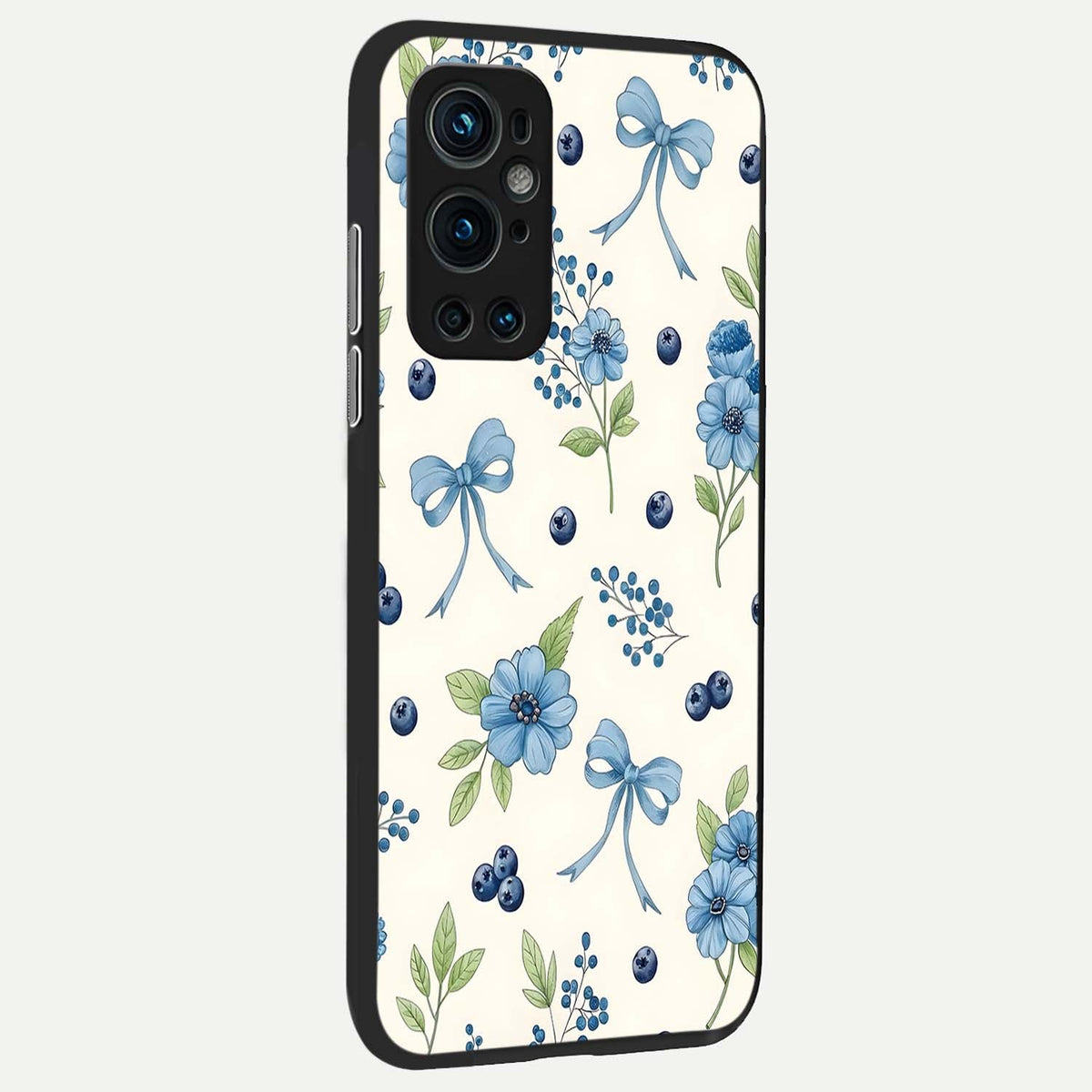 Blue Flower And Bow back cover For OnePlus 9 Pro slim fit glass case with vibrant aesthetic design