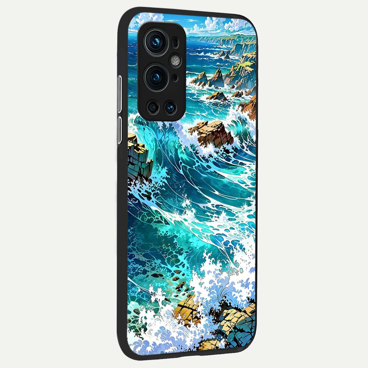 Coastal Blue Waves back cover For OnePlus 9 Pro slim fit glass case with vibrant aesthetic design