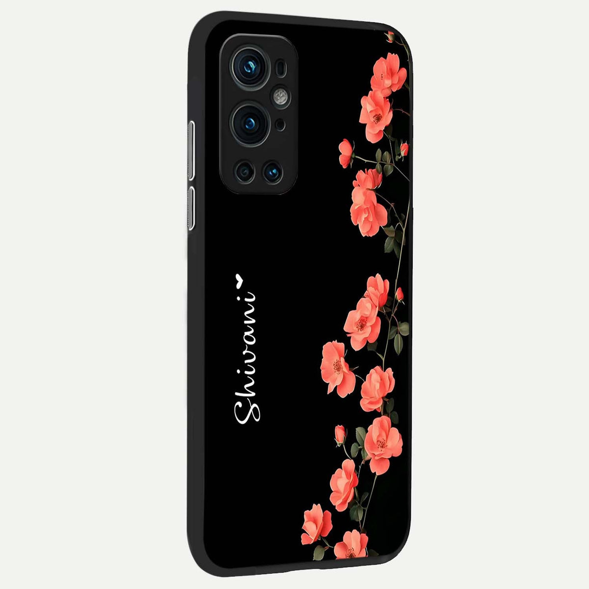 Crimson Bloom Grace Custom Name back cover For OnePlus 9 Pro slim fit glass case with vibrant aesthetic design