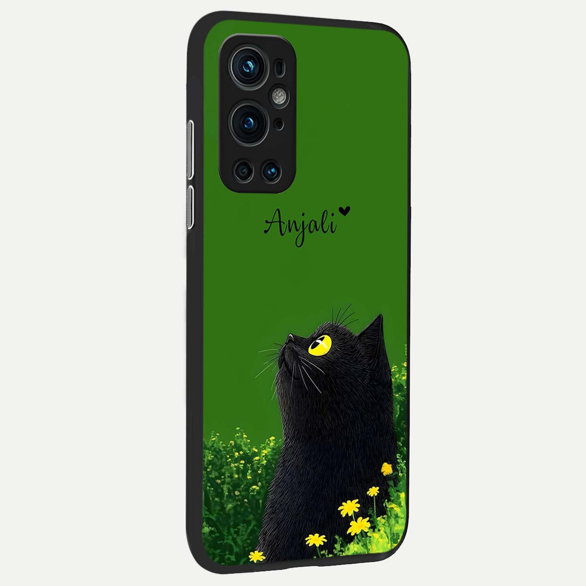 Emerald Cat Custom Name back cover For OnePlus 9 Pro slim fit glass case with vibrant aesthetic design