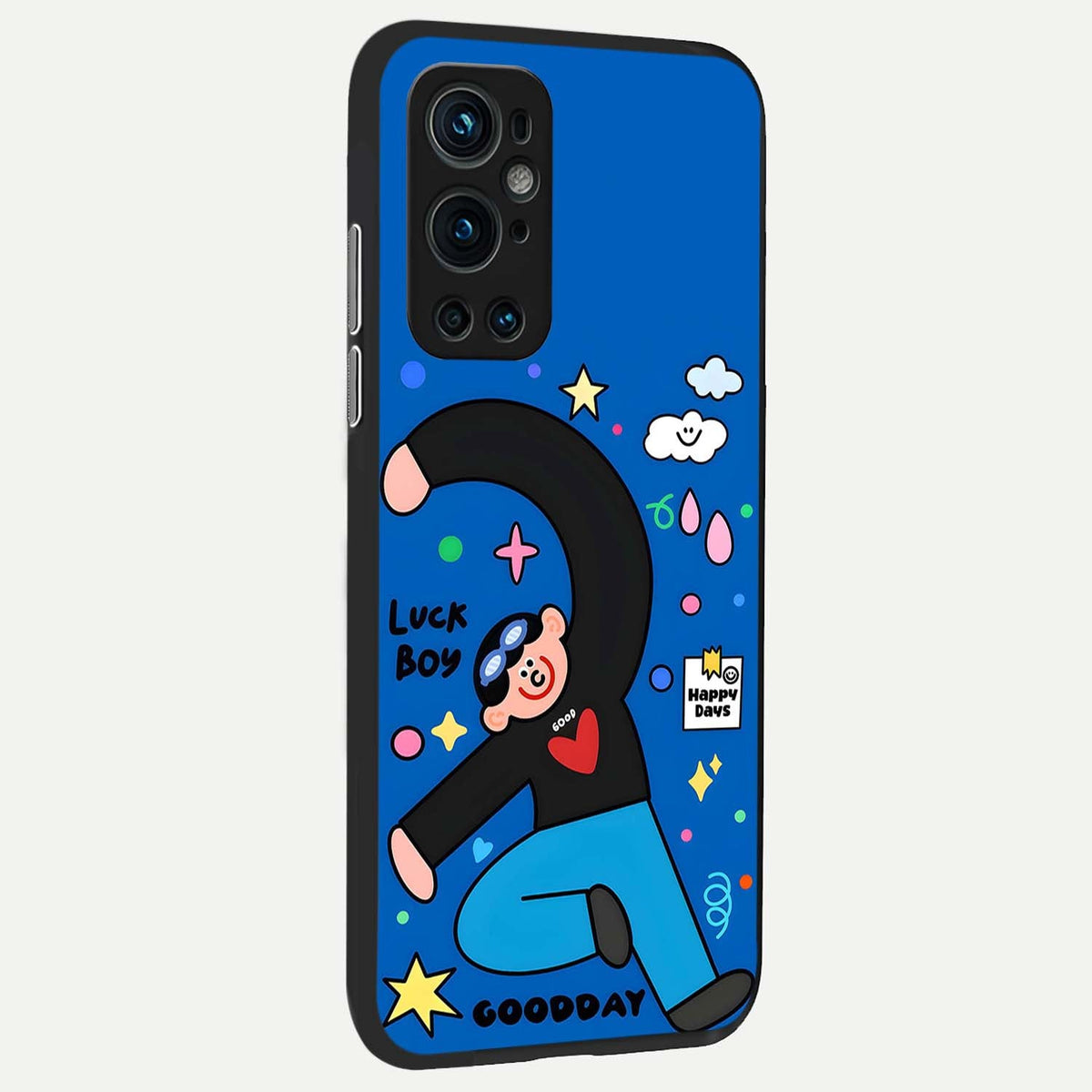 Happy Luck Vibe back cover For OnePlus 9 Pro slim fit glass case with vibrant aesthetic design