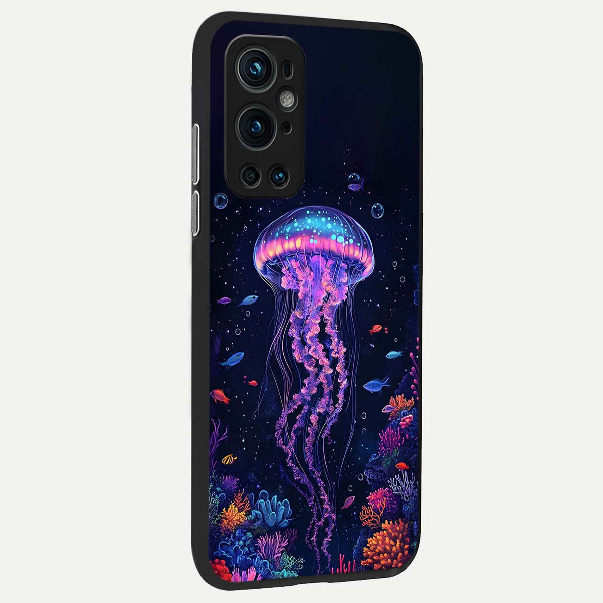Neon Jellyfish back cover For OnePlus 9 Pro slim fit glass case with vibrant aesthetic design