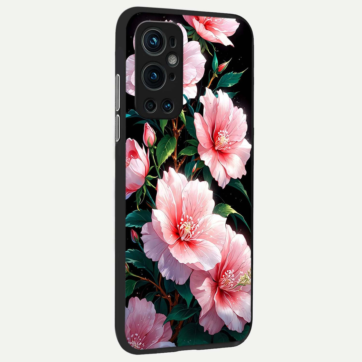 Peach Flower back cover For OnePlus 9 Pro slim fit glass case with vibrant aesthetic design