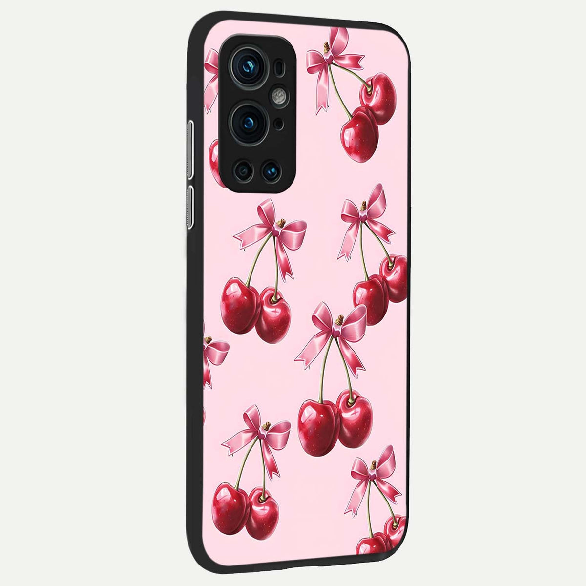 Red Cherries Pattern back cover For OnePlus 9 Pro slim fit glass case with vibrant aesthetic design