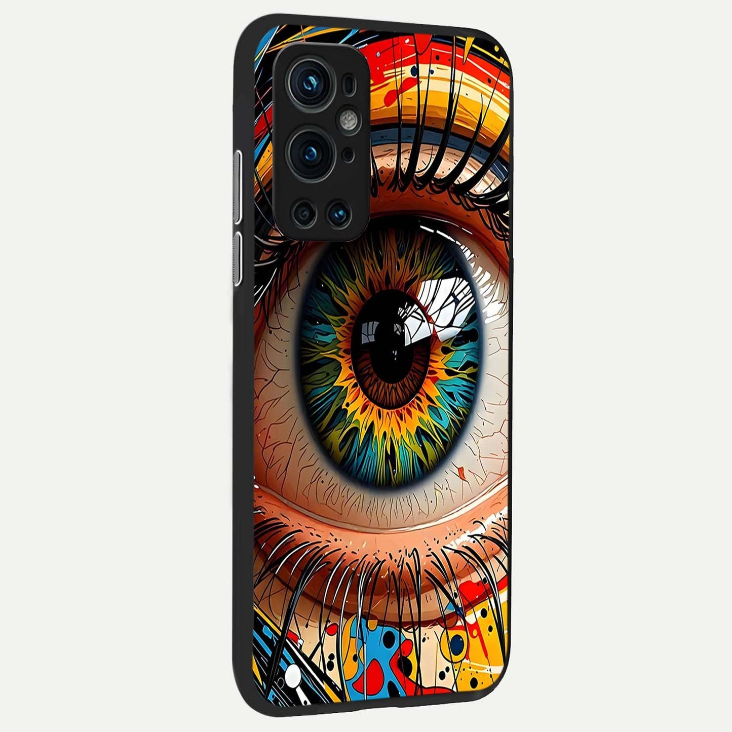 Colorful Eye Glass Case showing full back design in clean flat view with vibrant eye illustration and glossy glass finish.