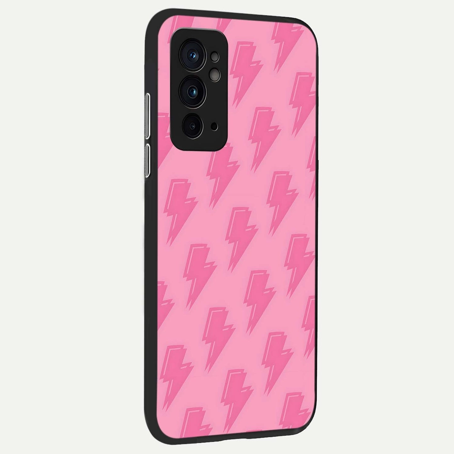 Pink Power Sparks Glass Case showing full back design in clean flat view with energetic pink spark artwork and glossy glass finish.