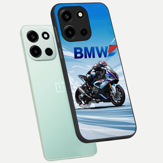 BMW Power Drift phone case For Oneplus Nord 6 showing premium glass back cover with detailed artwork