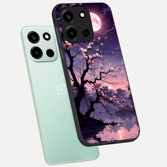 Blossom Pink Moon phone case For Oneplus Nord 6 showing premium glass back cover with detailed artwork