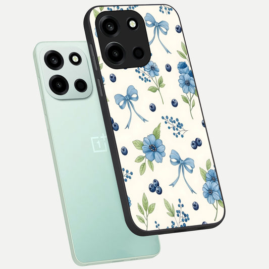 Blue Flower And Bow phone case For Oneplus Nord 6 showing premium glass back cover with detailed artwork