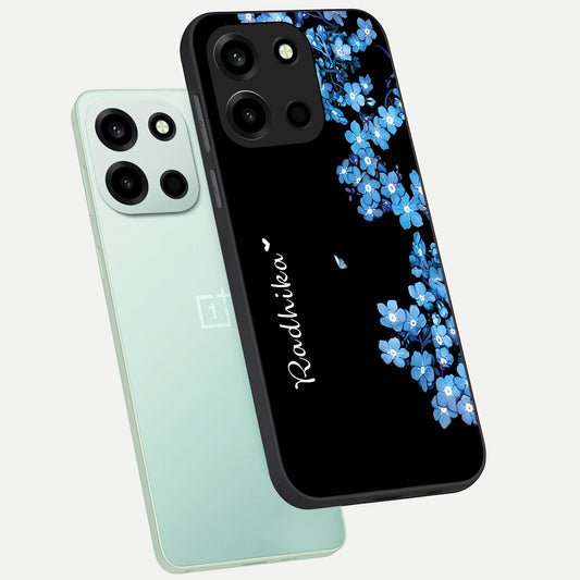 Blue Petal Dream Custom Name phone case For Oneplus Nord 6 showing premium glass back cover with detailed artwork