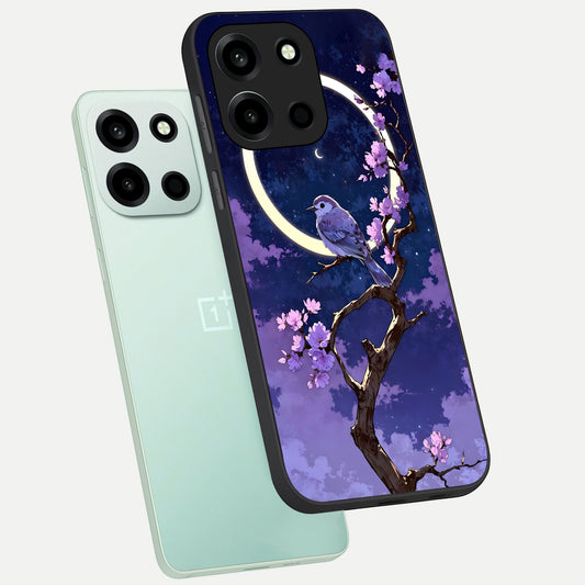 Celestial Bird Blossom phone case For Oneplus Nord 6 showing premium glass back cover with detailed artwork